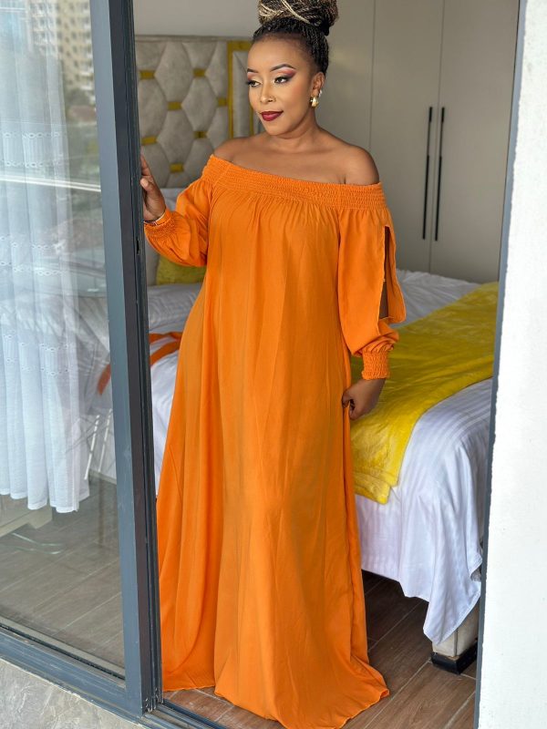 Off-Shoulder Flowy Maxi Dress with Waist Tie - Image 2