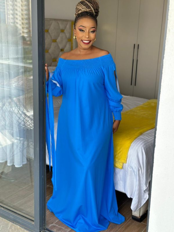 Off-Shoulder Flowy Maxi Dress with Waist Tie - Image 3