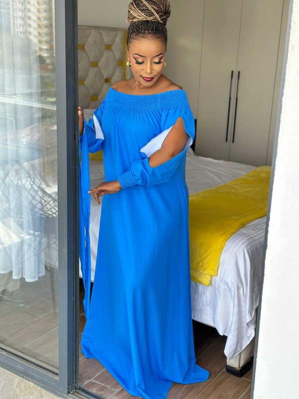 Off-Shoulder Flowy Maxi Dress with Waist Tie - Image 8