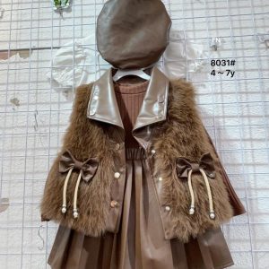 Luxe Brown Faux Leather & Fur Girls’ Outfit Set