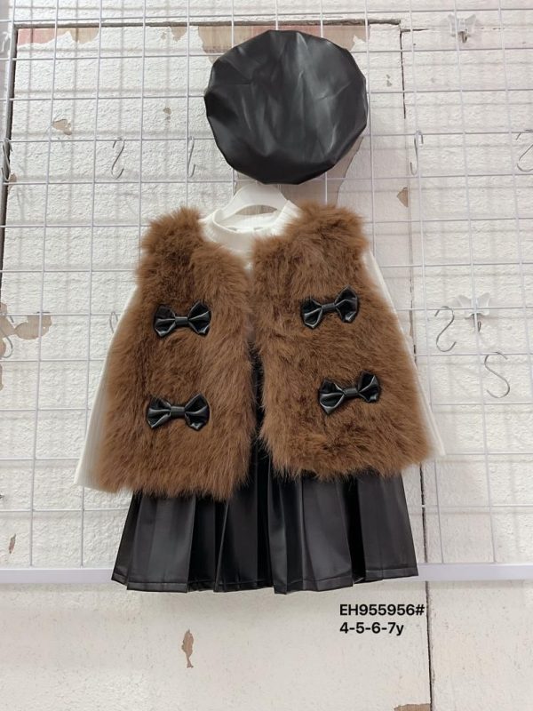 Luxe Brown Faux Leather & Fur Girls’ Outfit Set – Ages 1–8yrs - Image 3
