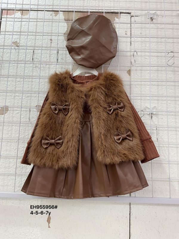 Luxe Brown Faux Leather & Fur Girls’ Outfit Set – Ages 1–8yrs - Image 2
